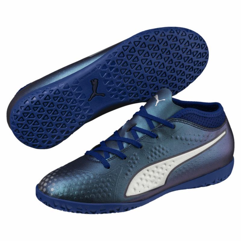Chaussure de Foot Puma One 4 Synthetic It Fille Bleu/Argent/Bleu Marine Soldes 577LCZAD